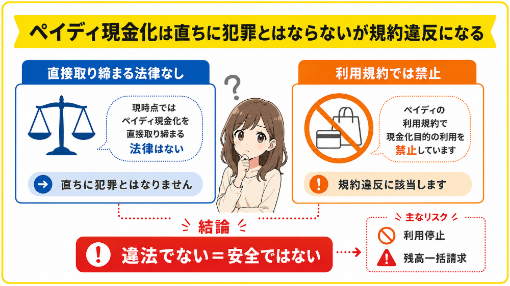 ペイディ現金化は直ちに犯罪とはならないが規約違反になる