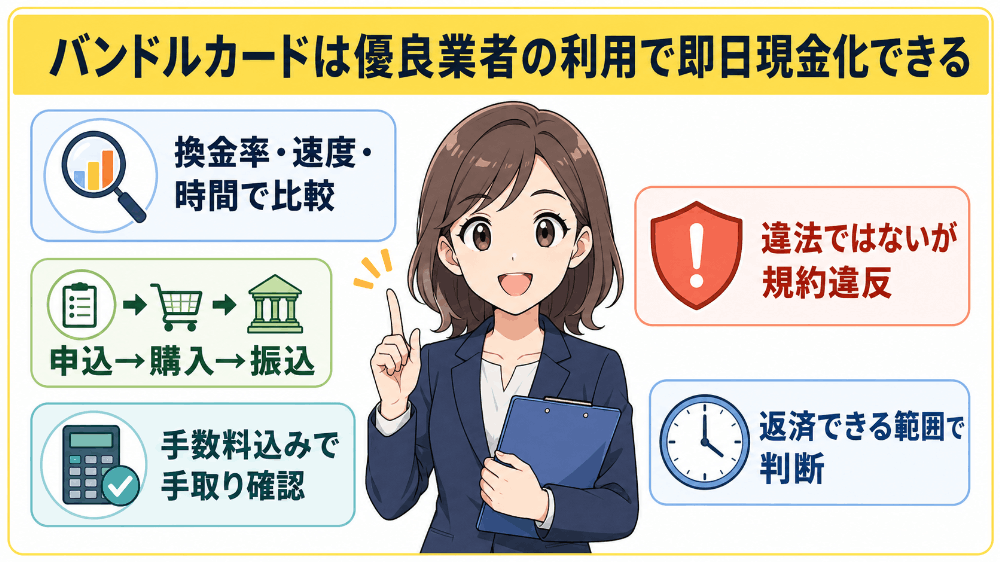 バンドルカードは優良業者の利用で即日現金化できる