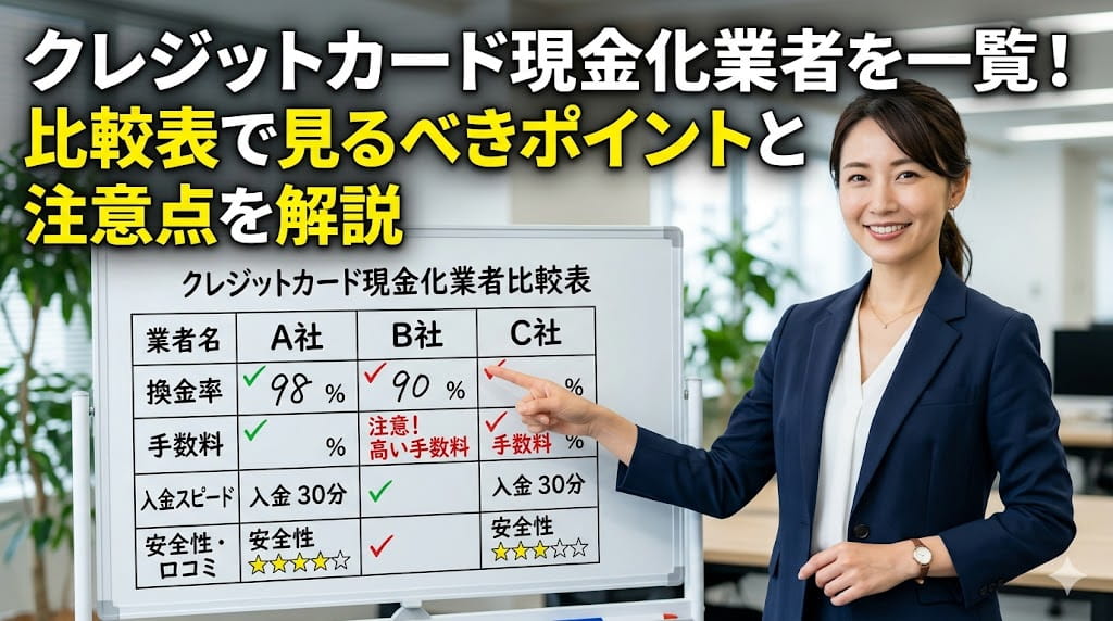 クレジットカード現金化業者を一覧！比較表で見るべきポイントと注意点を解説