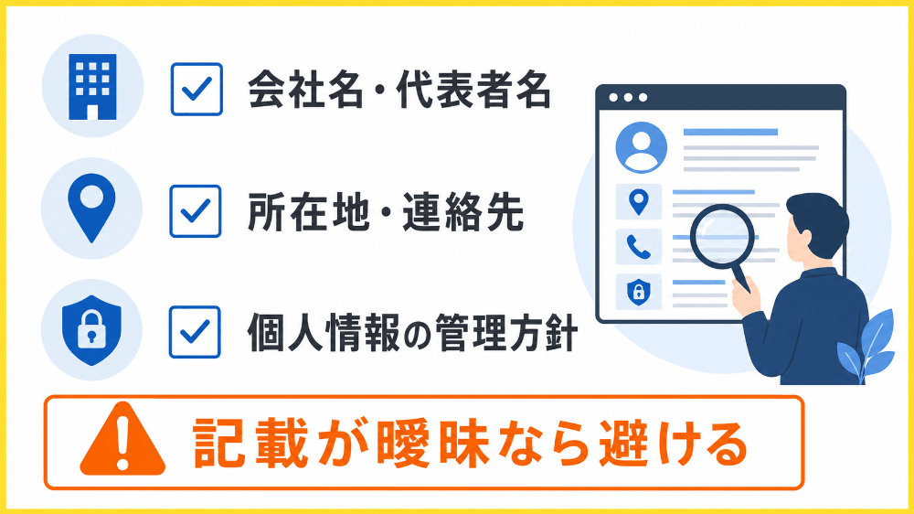 会社概要や個人情報の取扱についての記載がある