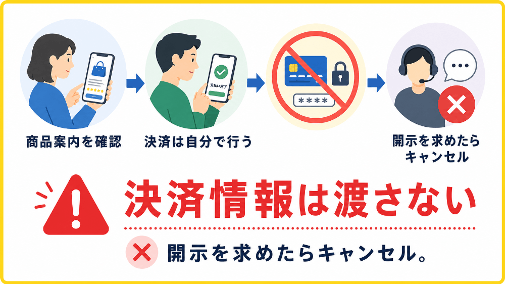 指定された商品の決済は自分で行う仕組みの業者を利用する