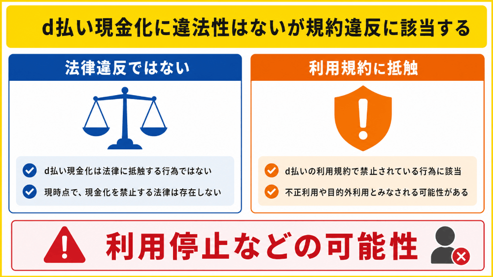 d払い現金化に違法性はないが規約違反に該当する
