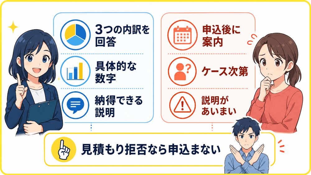 手数料の内訳を申し込み前に提示してくれるか